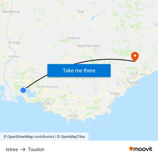 Istres to Toudon map