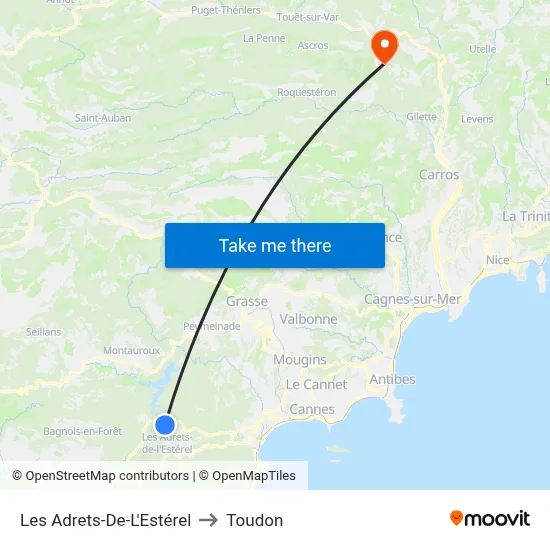 Les Adrets-De-L'Estérel to Toudon map