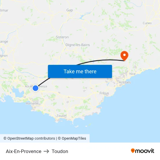 Aix-En-Provence to Toudon map