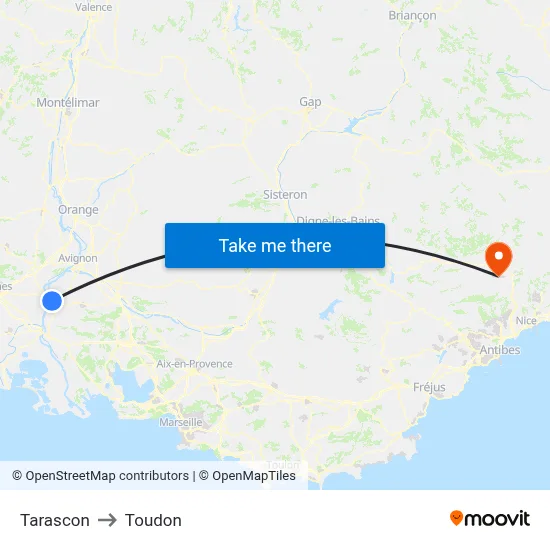 Tarascon to Toudon map