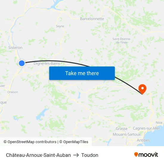 Château-Arnoux-Saint-Auban to Toudon map