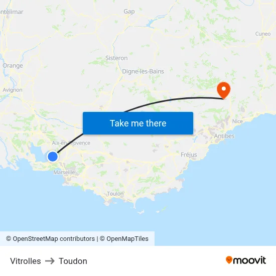 Vitrolles to Toudon map