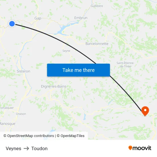 Veynes to Toudon map