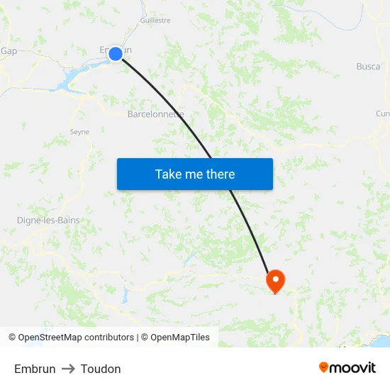 Embrun to Toudon map