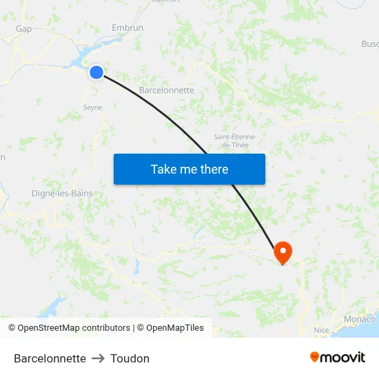 Barcelonnette to Toudon map