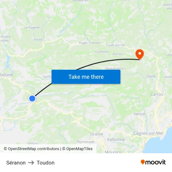 Séranon to Toudon map