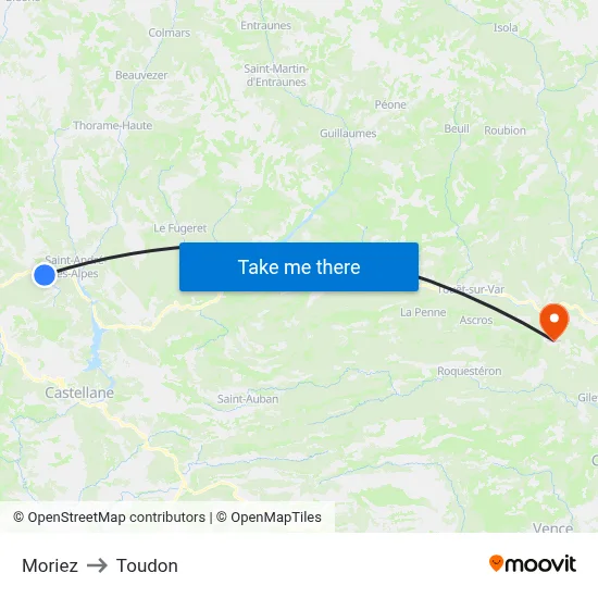 Moriez to Toudon map