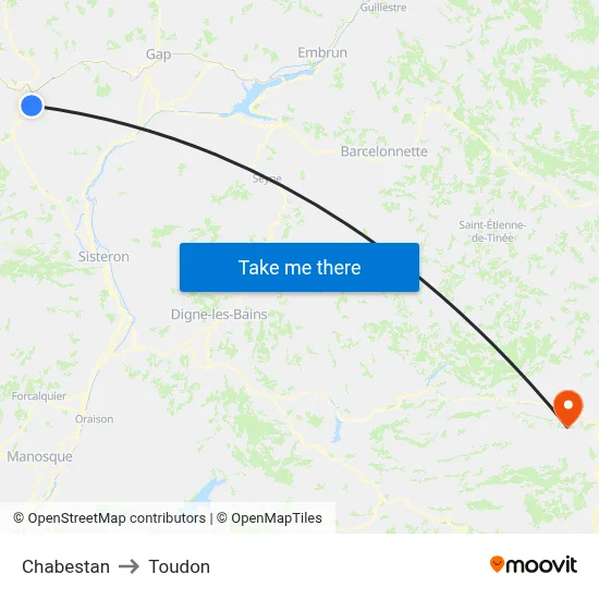Chabestan to Toudon map
