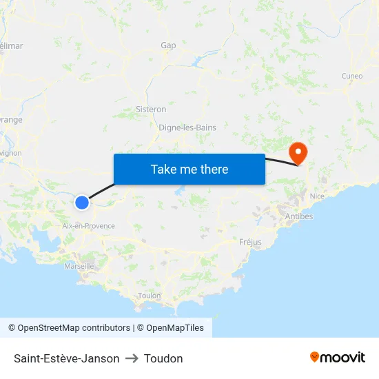 Saint-Estève-Janson to Toudon map