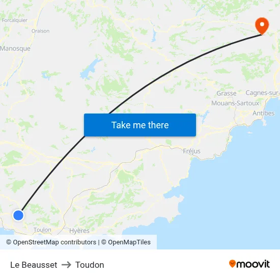 Le Beausset to Toudon map
