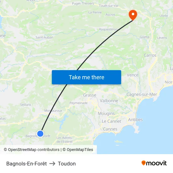 Bagnols-En-Forêt to Toudon map