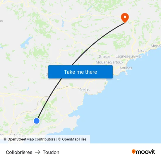 Collobrières to Toudon map