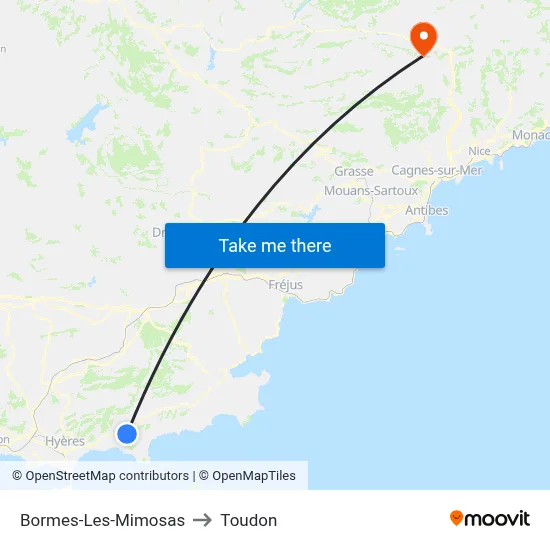 Bormes-Les-Mimosas to Toudon map