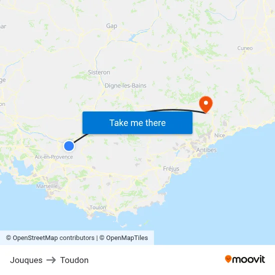 Jouques to Toudon map