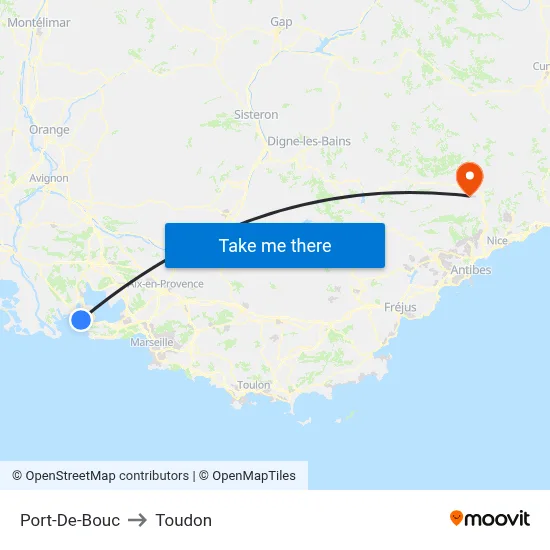 Port-De-Bouc to Toudon map