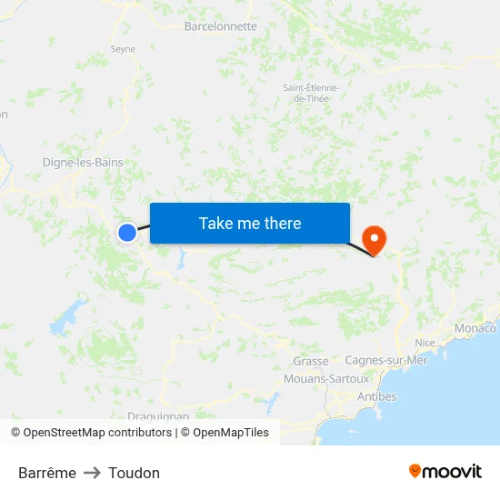 Barrême to Toudon map