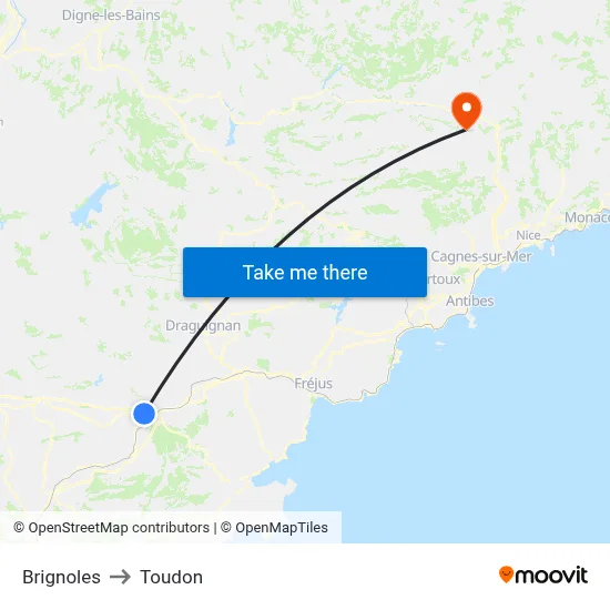 Brignoles to Toudon map