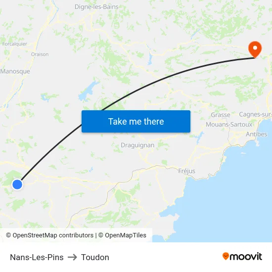 Nans-Les-Pins to Toudon map