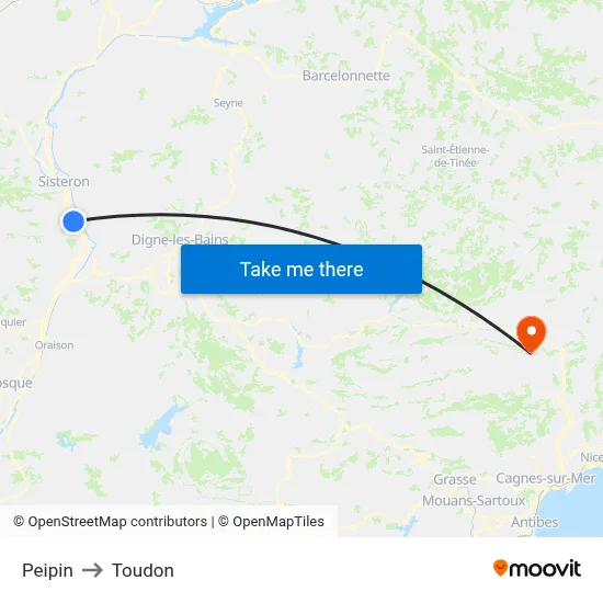 Peipin to Toudon map