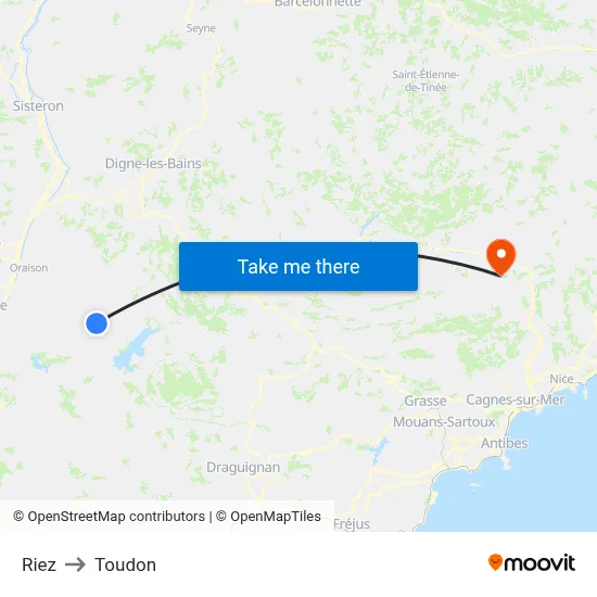 Riez to Toudon map