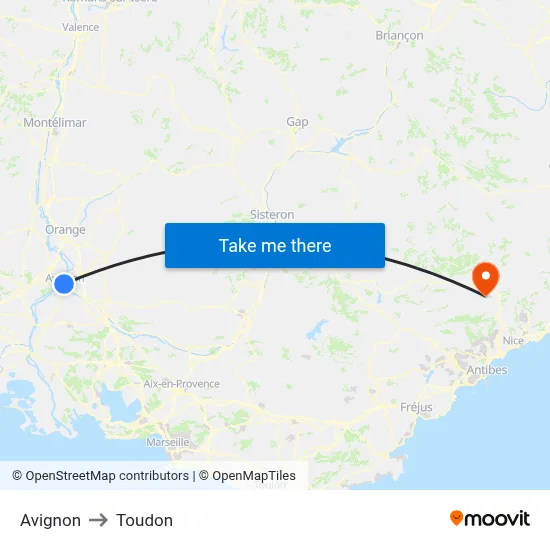 Avignon to Toudon map