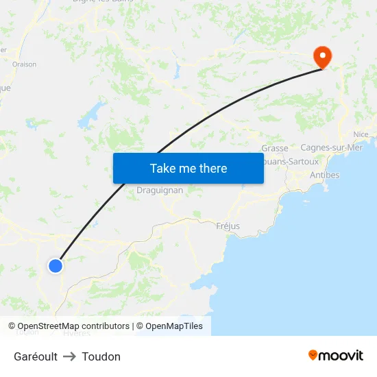 Garéoult to Toudon map