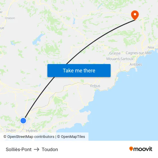 Solliès-Pont to Toudon map