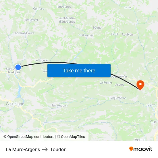 La Mure-Argens to Toudon map