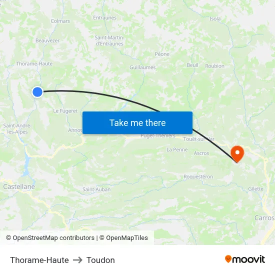 Thorame-Haute to Toudon map