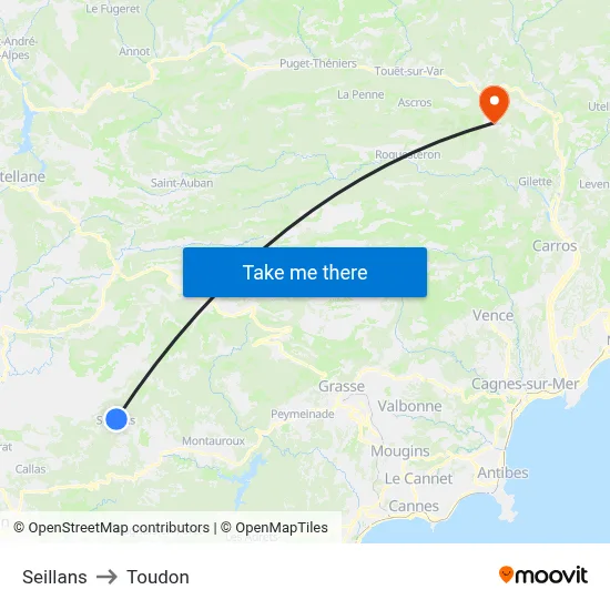 Seillans to Toudon map
