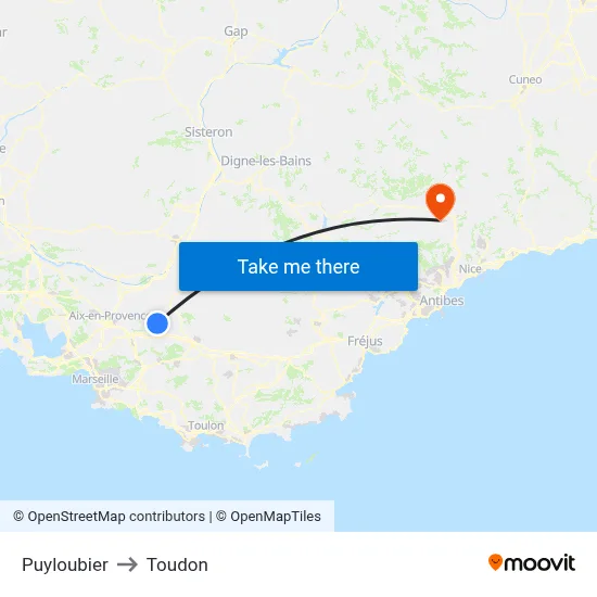 Puyloubier to Toudon map