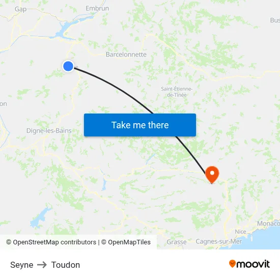 Seyne to Toudon map