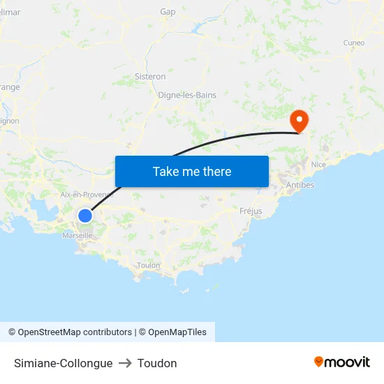 Simiane-Collongue to Toudon map