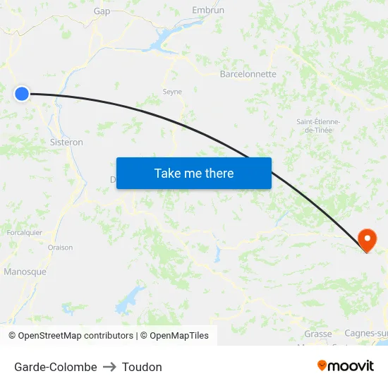 Garde-Colombe to Toudon map