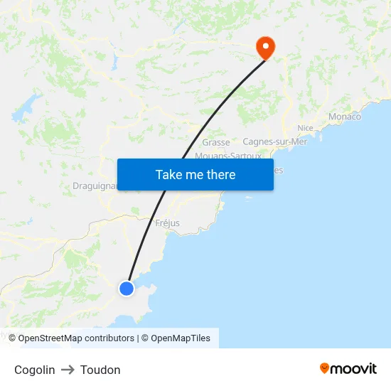 Cogolin to Toudon map