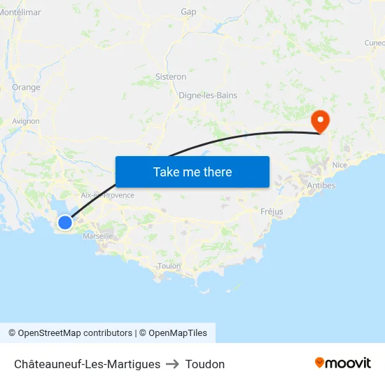 Châteauneuf-Les-Martigues to Toudon map