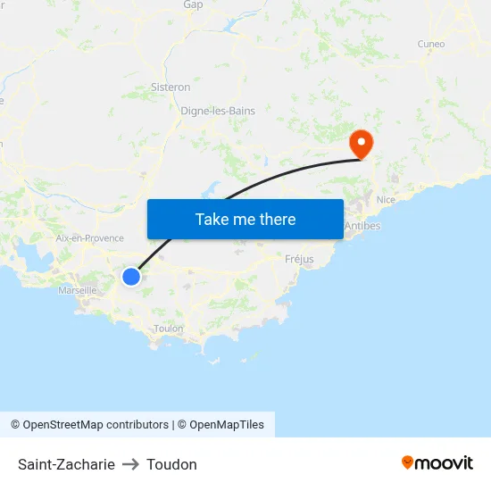 Saint-Zacharie to Toudon map