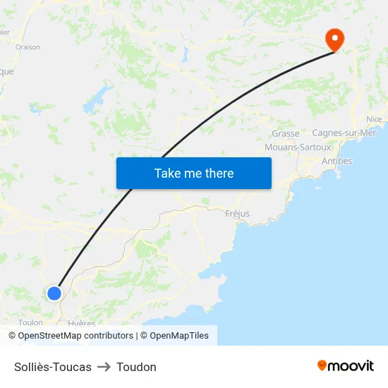 Solliès-Toucas to Toudon map