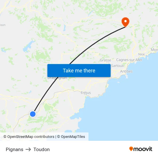 Pignans to Toudon map