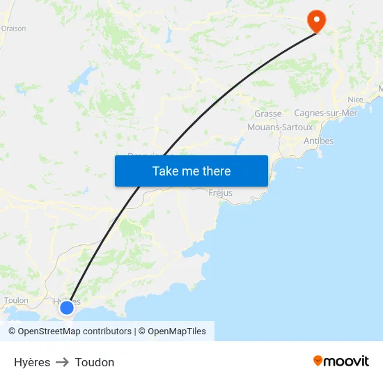 Hyères to Toudon map