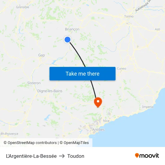 L'Argentière-La-Bessée to Toudon map