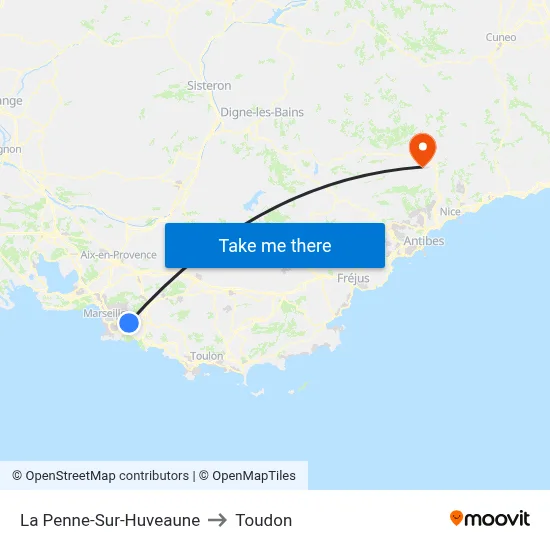 La Penne-Sur-Huveaune to Toudon map