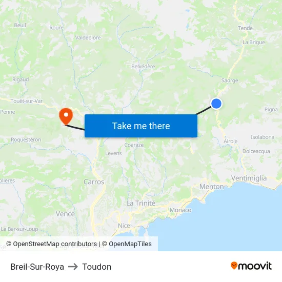 Breil-Sur-Roya to Toudon map