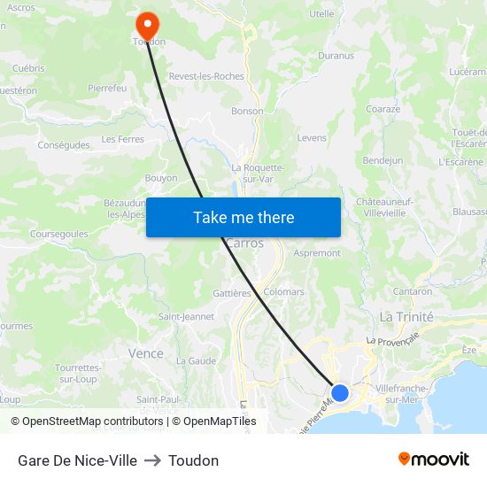 Gare De Nice-Ville to Toudon map