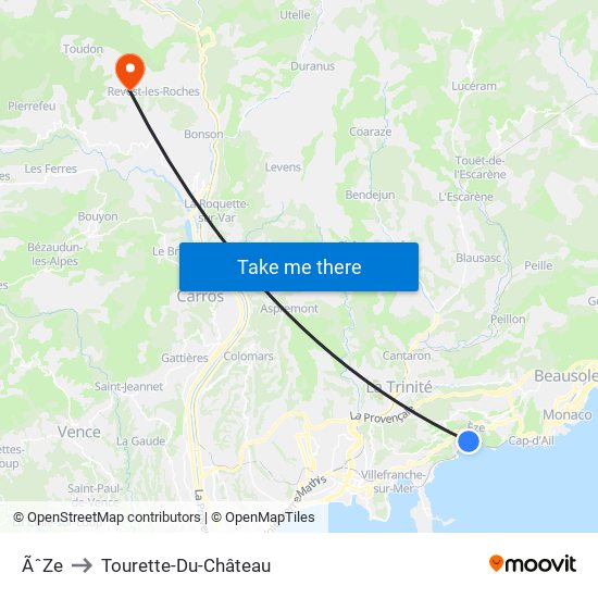 ÃˆZe to Tourette-Du-Château map