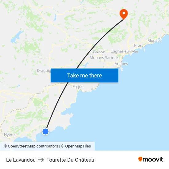 Le Lavandou to Tourette-Du-Château map
