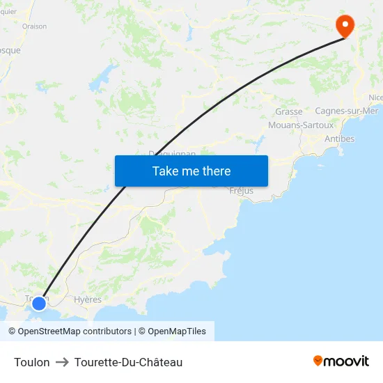 Toulon to Tourette-Du-Château map
