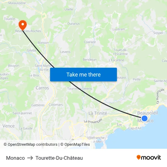 Monaco to Tourette-Du-Château map