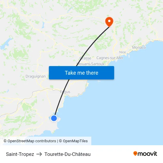 Saint-Tropez to Tourette-Du-Château map