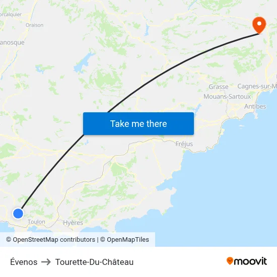 Évenos to Tourette-Du-Château map